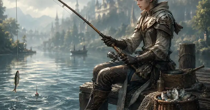 Elfo branco pescando no cais